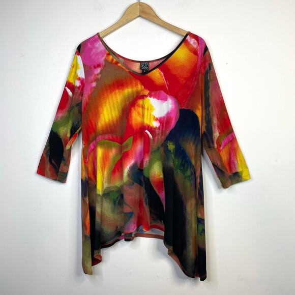 Clara Sunwoo Sun Woo Flowy Abstract Floral Asymmetrical Tunic Top Knit Womens XL - Picture 1 of 10